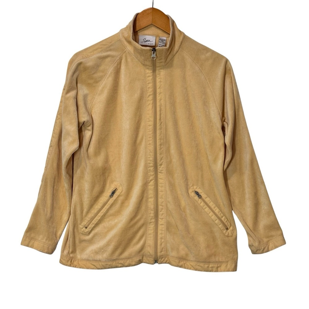 Spa by Chicos Buttery Jacket Womens 0 Small Tan Velour Full Zip Track Jacket Y2K